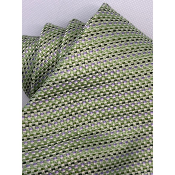 Stafford Performance Mens Green Silk Textured Geometric Weave Necktie Hand Made - Picture 3 of 8